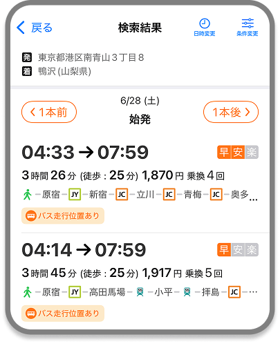 auナビウォークの便利機能画面