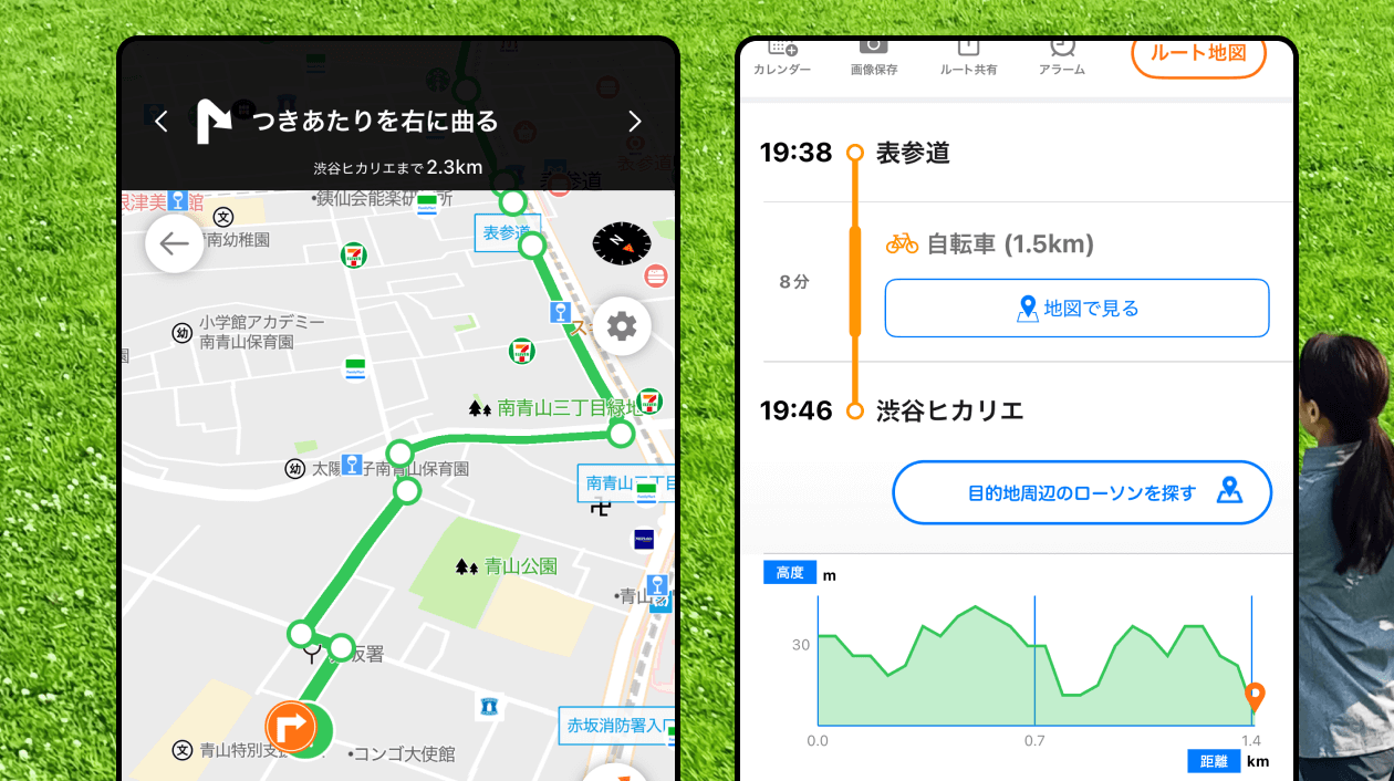 auナビウォークの便利機能画面